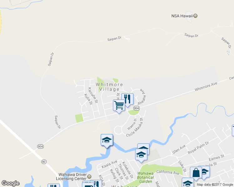 map of restaurants, bars, coffee shops, grocery stores, and more near 1055 Hoihoi Avenue in Wahiawa