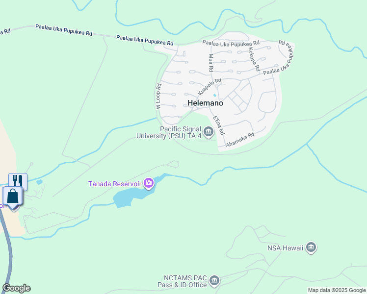 map of restaurants, bars, coffee shops, grocery stores, and more near Plantation Road in Wahiawa