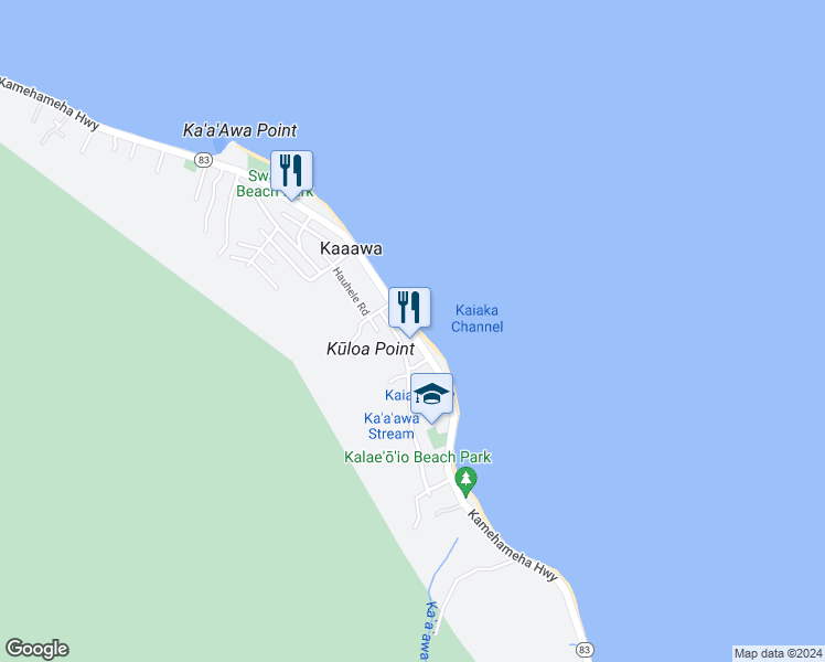 map of restaurants, bars, coffee shops, grocery stores, and more near in Kaaawa