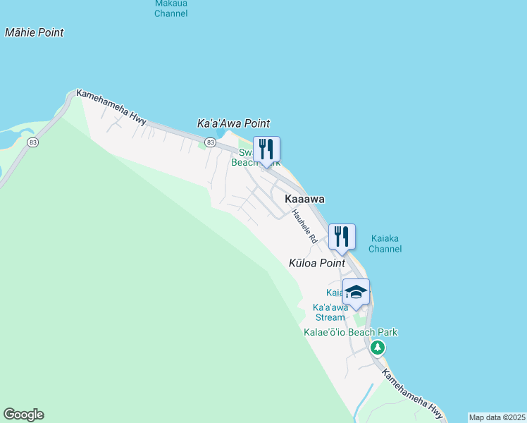 map of restaurants, bars, coffee shops, grocery stores, and more near 51-414 Lihimauna Road in Kaaawa