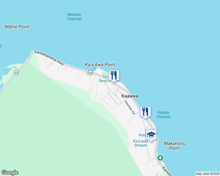 map of restaurants, bars, coffee shops, grocery stores, and more near 51-448 Lihimauna Road in Kaaawa