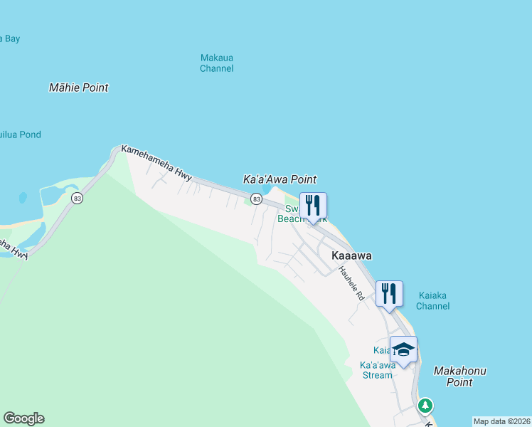 map of restaurants, bars, coffee shops, grocery stores, and more near 51-124 Kaʻaʻawa Park Lane in Kaaawa
