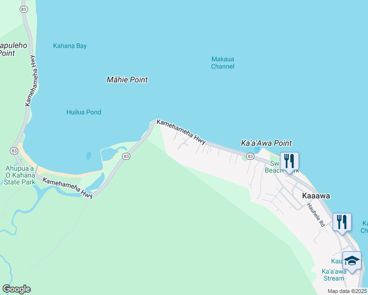 map of restaurants, bars, coffee shops, grocery stores, and more near 51-624B Kamehameha Highway in Kaaawa