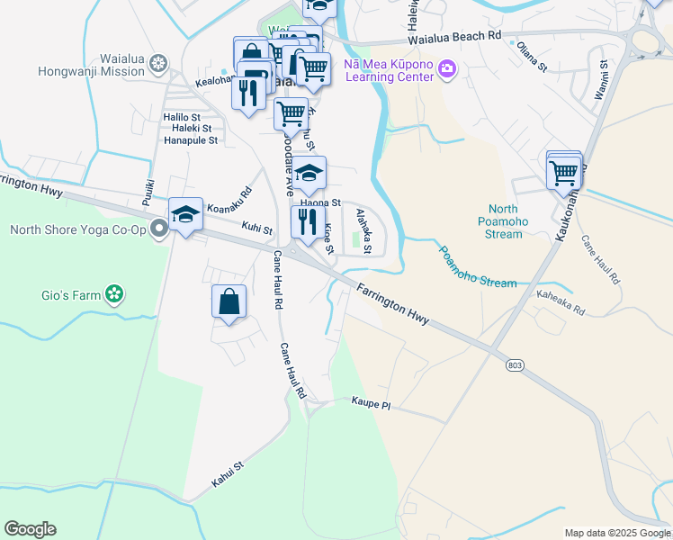map of restaurants, bars, coffee shops, grocery stores, and more near 67-016 Farrington Highway in Waialua
