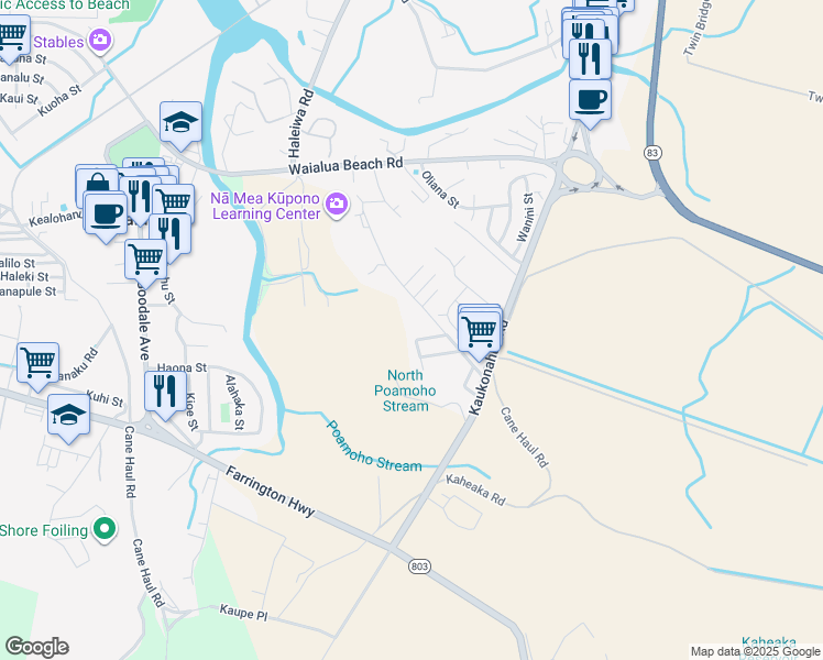 map of restaurants, bars, coffee shops, grocery stores, and more near 66-388 Kaamooloa Road in Waialua