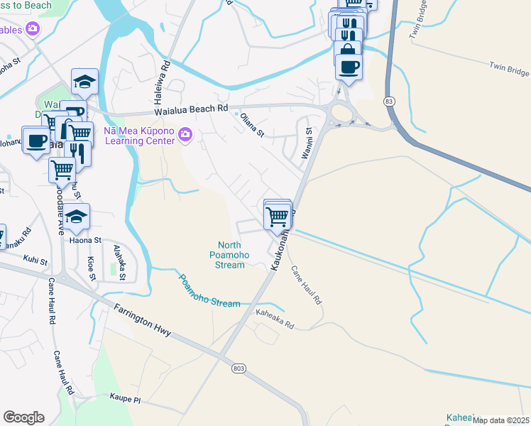 map of restaurants, bars, coffee shops, grocery stores, and more near 66-929 Alena Loop in Waialua