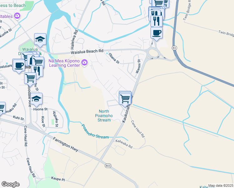 map of restaurants, bars, coffee shops, grocery stores, and more near 66-929 Alena Loop in Waialua