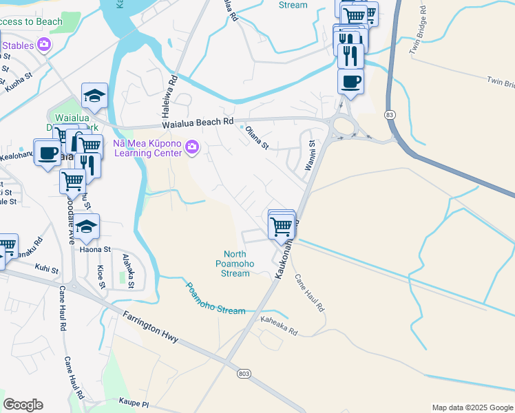 map of restaurants, bars, coffee shops, grocery stores, and more near 66-918 Paahihi Street in Waialua