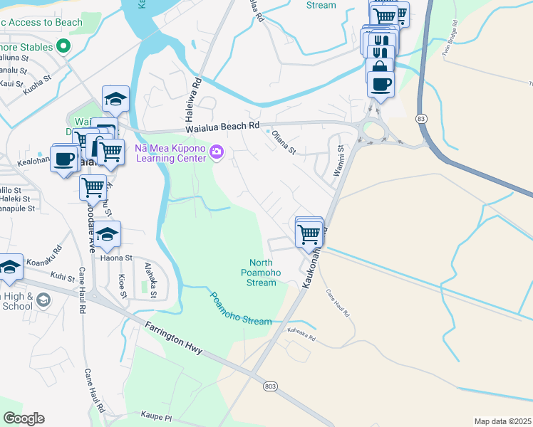 map of restaurants, bars, coffee shops, grocery stores, and more near 66-341 Kaamooloa Road in Waialua
