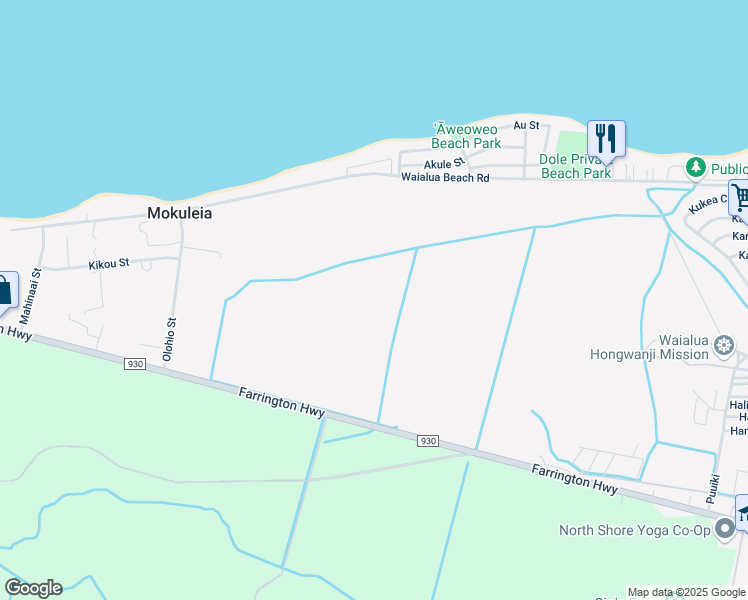 map of restaurants, bars, coffee shops, grocery stores, and more near 68-201 Farrington Highway in Waialua