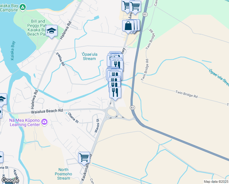 map of restaurants, bars, coffee shops, grocery stores, and more near 66-541 Kamehameha Highway in Haleiwa