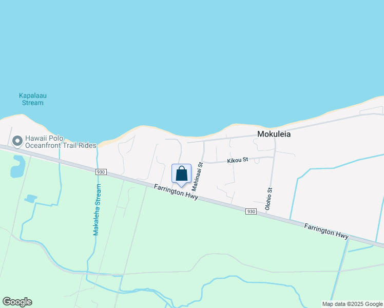 map of restaurants, bars, coffee shops, grocery stores, and more near 68-217 Mahinaai Street in Waialua