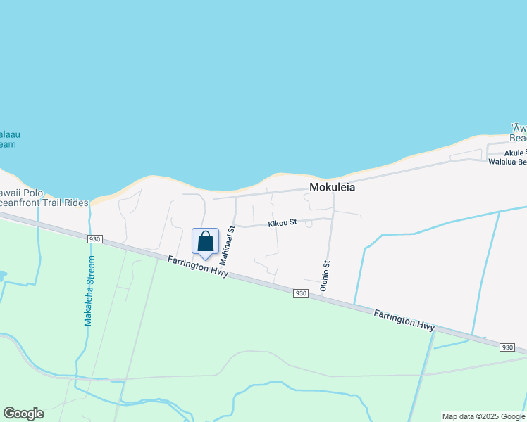 map of restaurants, bars, coffee shops, grocery stores, and more near 68-415 Kikou Street in Waialua
