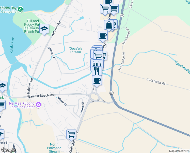 map of restaurants, bars, coffee shops, grocery stores, and more near 66-541 Kamehameha Highway in Haleiwa
