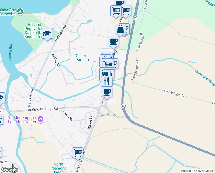 map of restaurants, bars, coffee shops, grocery stores, and more near 62-540 Kamehameha Highway in Haleiwa