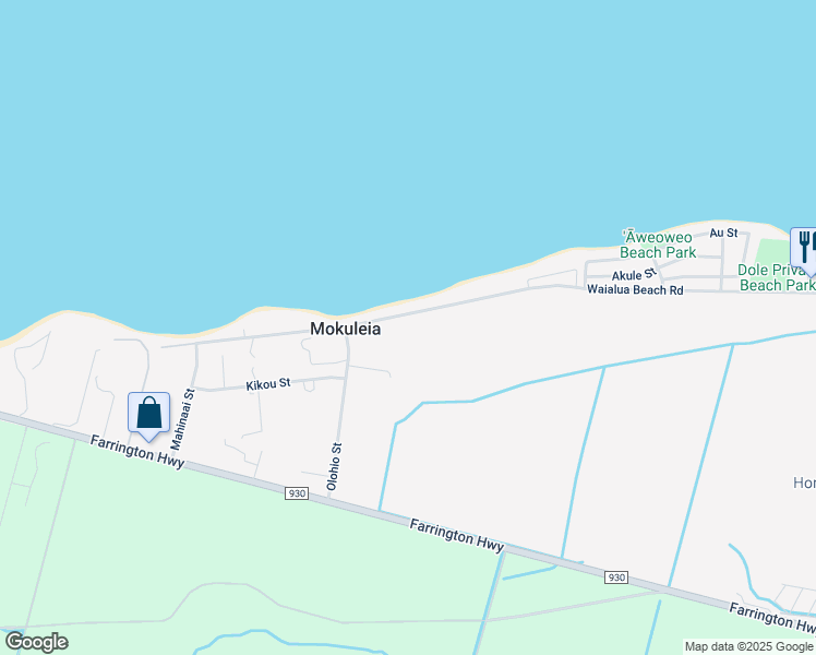 map of restaurants, bars, coffee shops, grocery stores, and more near 68-474 Crozier Drive in Waialua