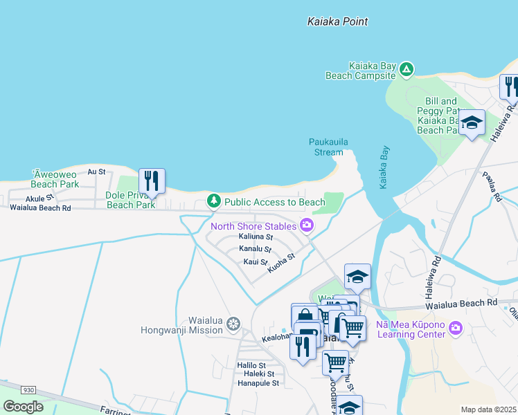 map of restaurants, bars, coffee shops, grocery stores, and more near 67-275 Kahaone Loop in Waialua