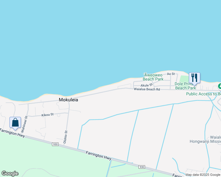 map of restaurants, bars, coffee shops, grocery stores, and more near 68-315 Crozier Drive in Waialua