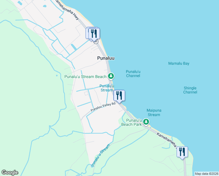 map of restaurants, bars, coffee shops, grocery stores, and more near 53-416 Kamehameha Highway in Hauula