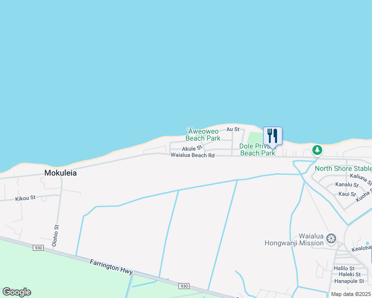 map of restaurants, bars, coffee shops, grocery stores, and more near 68-141 Akule Street in Waialua