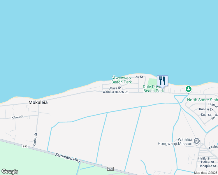 map of restaurants, bars, coffee shops, grocery stores, and more near 68-141 Akule Street in Waialua