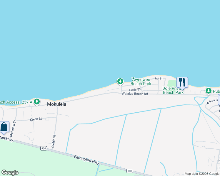 map of restaurants, bars, coffee shops, grocery stores, and more near 68-285 Crozier Loop in Waialua