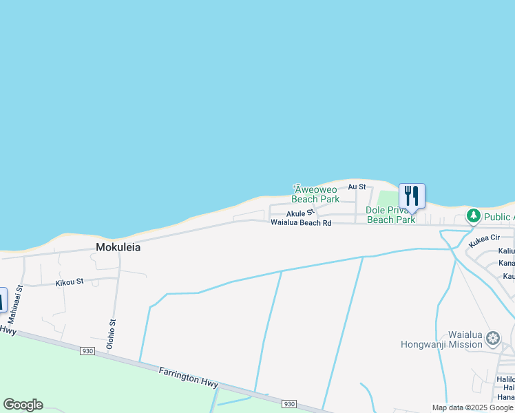 map of restaurants, bars, coffee shops, grocery stores, and more near 68-235 Crozier Loop in Waialua