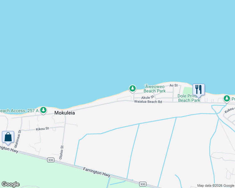 map of restaurants, bars, coffee shops, grocery stores, and more near 68-285 Crozier Loop in Waialua