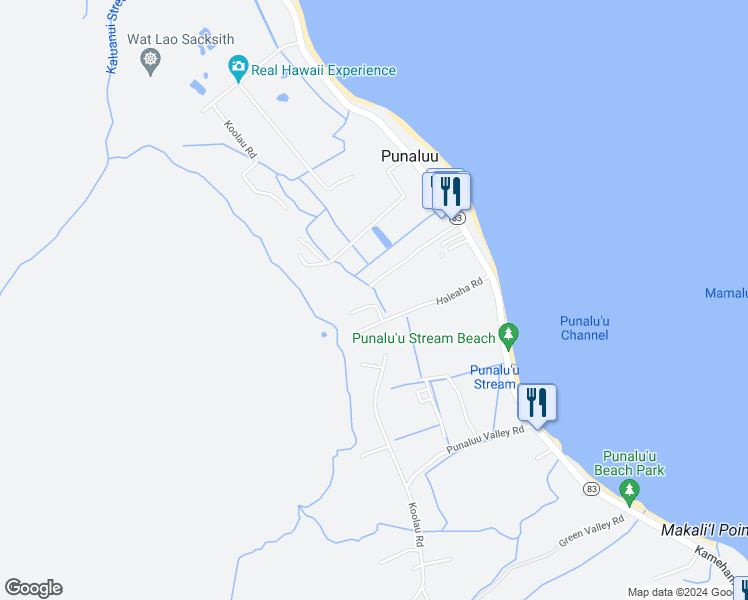 map of restaurants, bars, coffee shops, grocery stores, and more near 53-490 Kamehameha Highway in Hauula