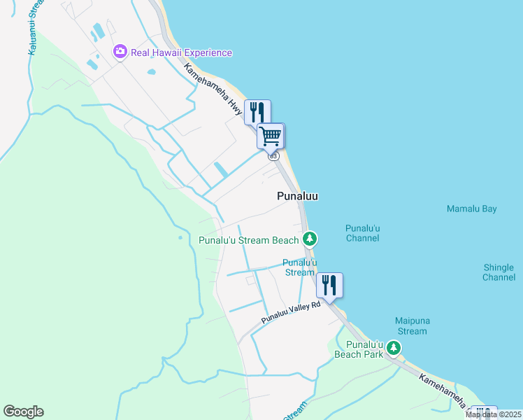 map of restaurants, bars, coffee shops, grocery stores, and more near 53-490H Kam Highway in Hauula