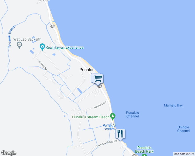 map of restaurants, bars, coffee shops, grocery stores, and more near 53-549 Kamehameha Highway in Hauula