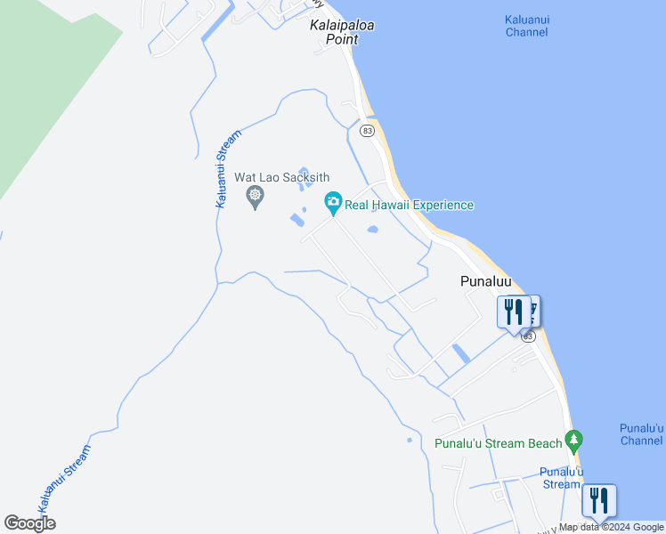 map of restaurants, bars, coffee shops, grocery stores, and more near Koolau Road in Hauula