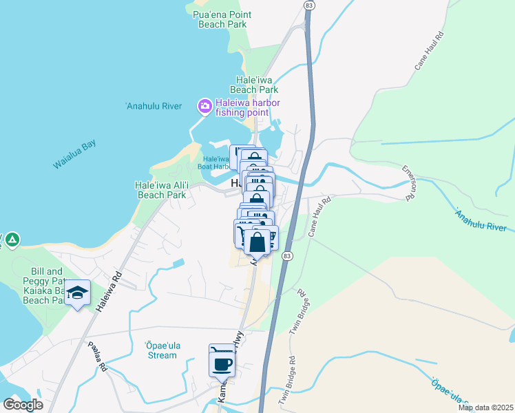 map of restaurants, bars, coffee shops, grocery stores, and more near 66-087 Kamehameha Highway in Haleiwa