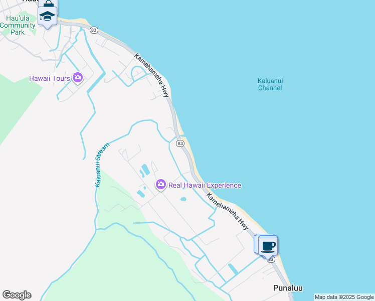map of restaurants, bars, coffee shops, grocery stores, and more near 53-725 Kamehameha Highway in Hauula