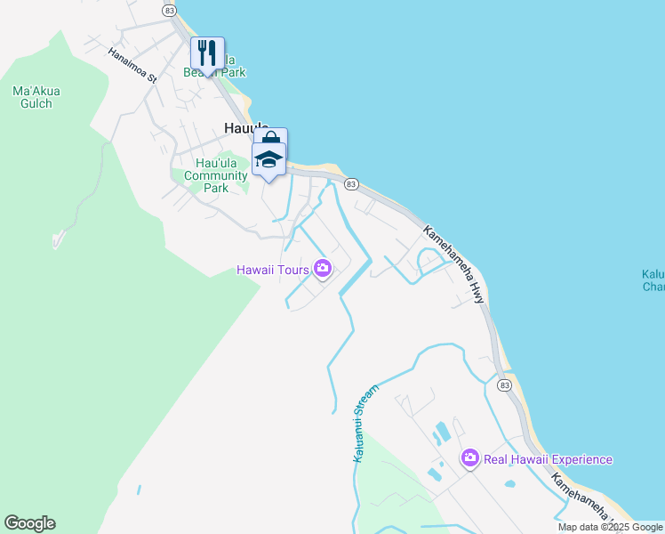 map of restaurants, bars, coffee shops, grocery stores, and more near 53-75 Halai Street in Hauula
