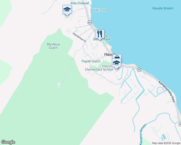 map of restaurants, bars, coffee shops, grocery stores, and more near 54-170 Hauula Homestead Road in Hauula