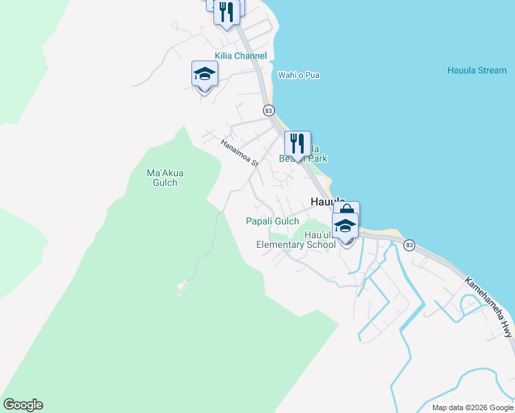 map of restaurants, bars, coffee shops, grocery stores, and more near 54-238 Hauula Homestead Road in Hauula