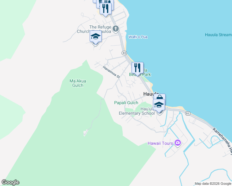 map of restaurants, bars, coffee shops, grocery stores, and more near 54-238 Hauula Homestead Road in Hauula