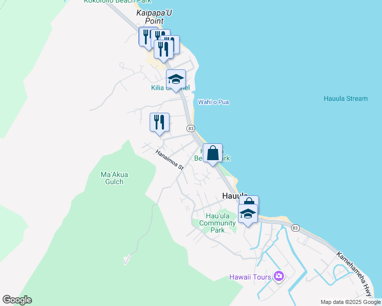 map of restaurants, bars, coffee shops, grocery stores, and more near 54-295 Hauula Homestead Road in Hauula
