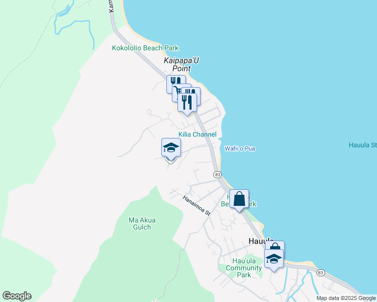 map of restaurants, bars, coffee shops, grocery stores, and more near Ikea Loop in Hauula