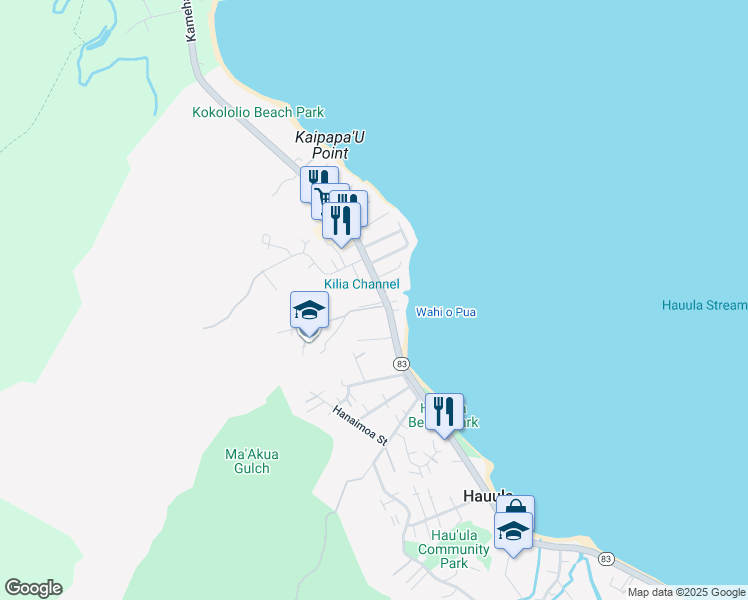 map of restaurants, bars, coffee shops, grocery stores, and more near 54230 Kamehameha Highway in Hauula