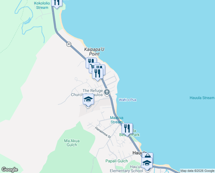 map of restaurants, bars, coffee shops, grocery stores, and more near in Hauula