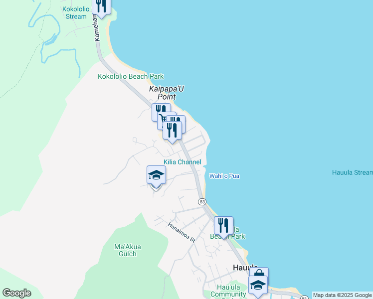 map of restaurants, bars, coffee shops, grocery stores, and more near in Hauula