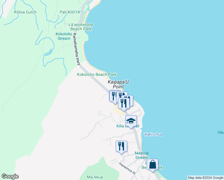 map of restaurants, bars, coffee shops, grocery stores, and more near 54-3 Kaupau Place in Hauula