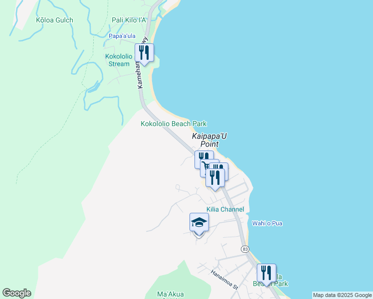 map of restaurants, bars, coffee shops, grocery stores, and more near 55-20 Kamehameha Highway in Laie