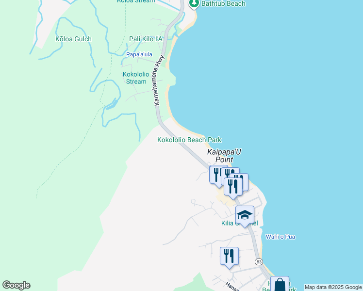map of restaurants, bars, coffee shops, grocery stores, and more near 55-56 Kamehameha Highway in Laie