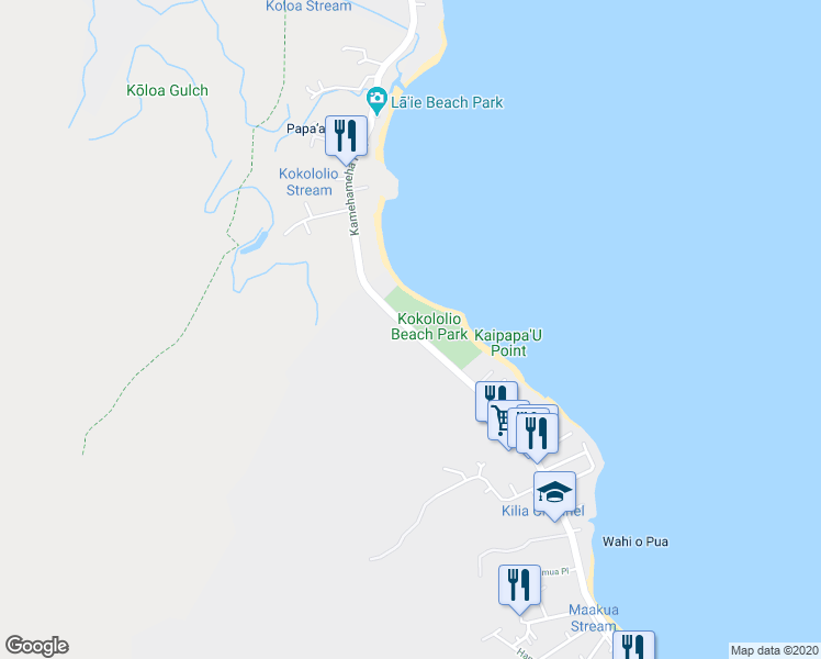 map of restaurants, bars, coffee shops, grocery stores, and more near 55-56 Kamehameha Highway in Laie