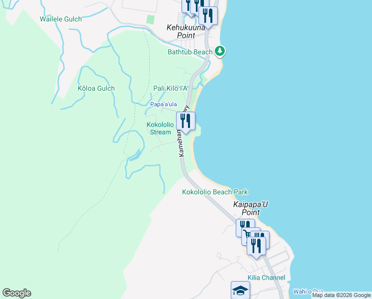 map of restaurants, bars, coffee shops, grocery stores, and more near 55-131 Kamehameha Highway in Laie