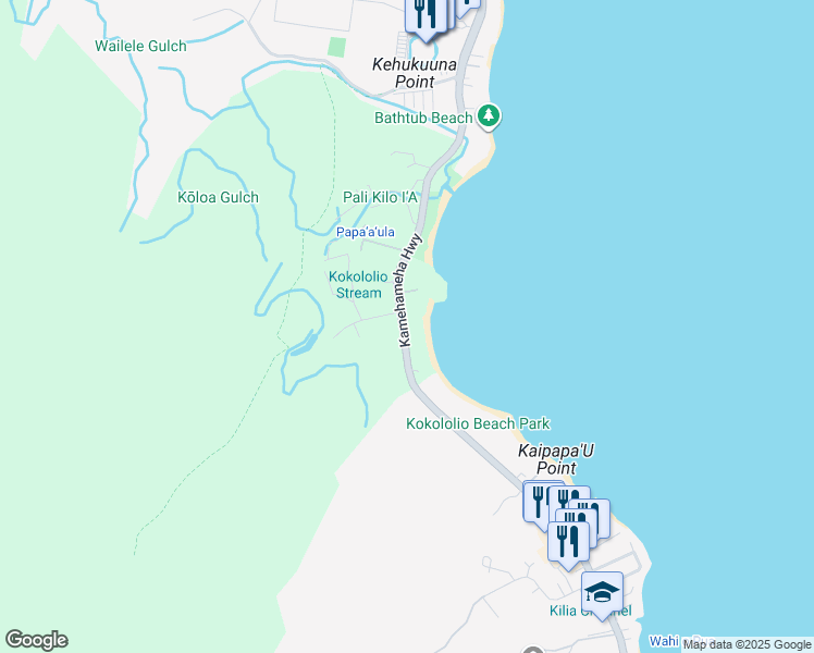 map of restaurants, bars, coffee shops, grocery stores, and more near 55-147 Kamehameha Highway in Kailua