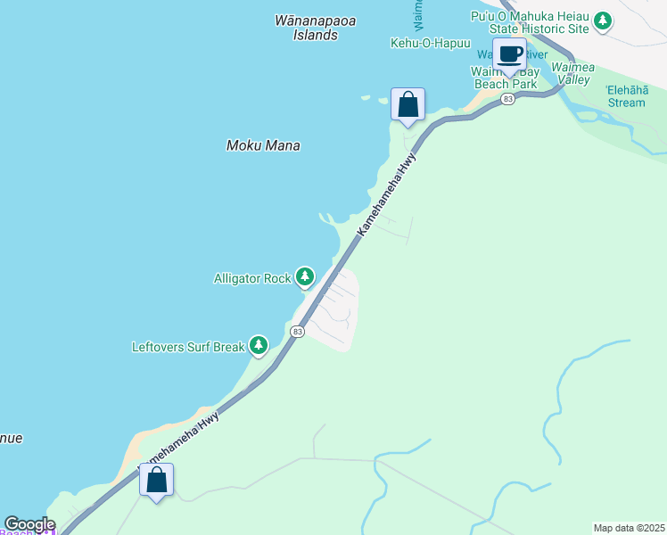 map of restaurants, bars, coffee shops, grocery stores, and more near 61-259 Kamehameha Highway in Haleiwa